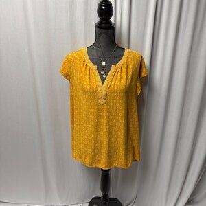 DR2 Short-Sleeve Blouse Womens Size XXL Yellow Geometric Casual Lightweight Boho
